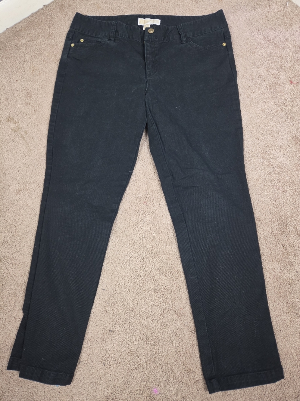 Michael Kors Black Pants with Gold MK Button Detail